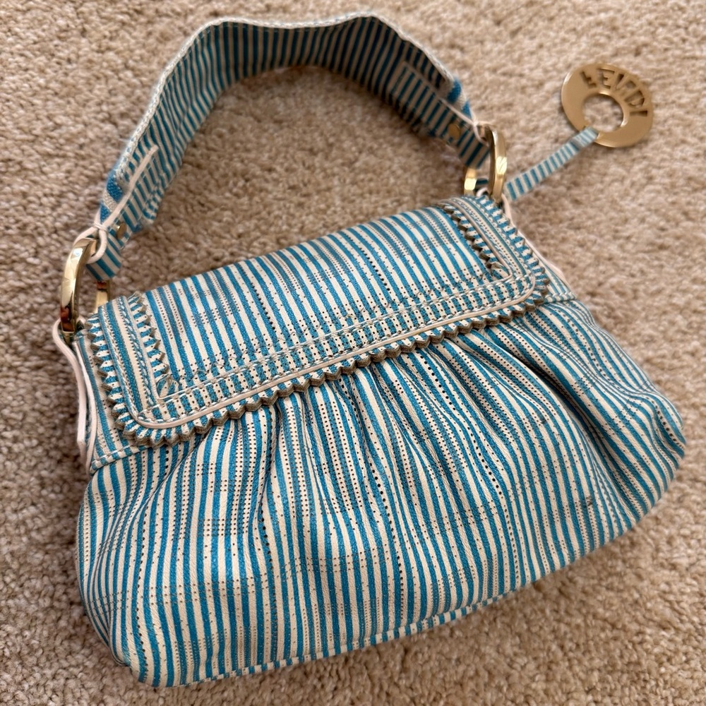 Fendi FF Turquoise Striped Mini Chef Bag - Picture 6 of 13